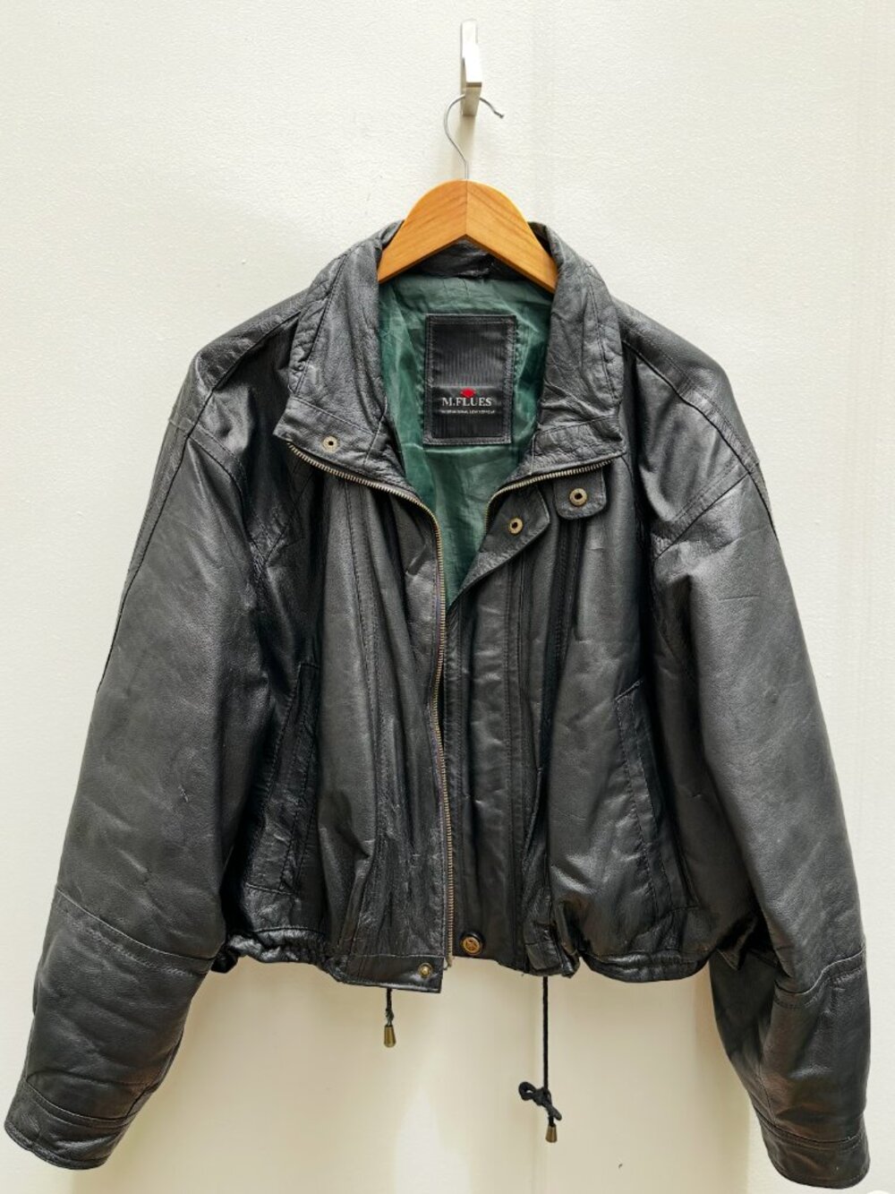 Vintage M.Flues Black Leather Biker Jacket Oversized Moto